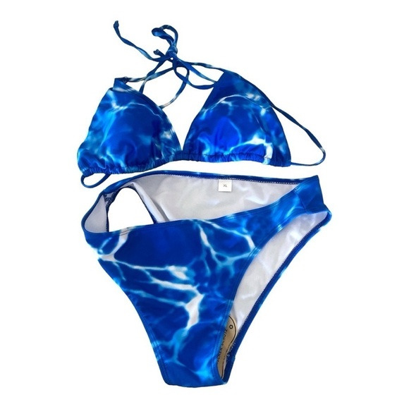 Tie Dyed Maxi Sarong & Triangle Bikini Royal & Blue White Size X…Beach Lounge - Picture 6 of 10